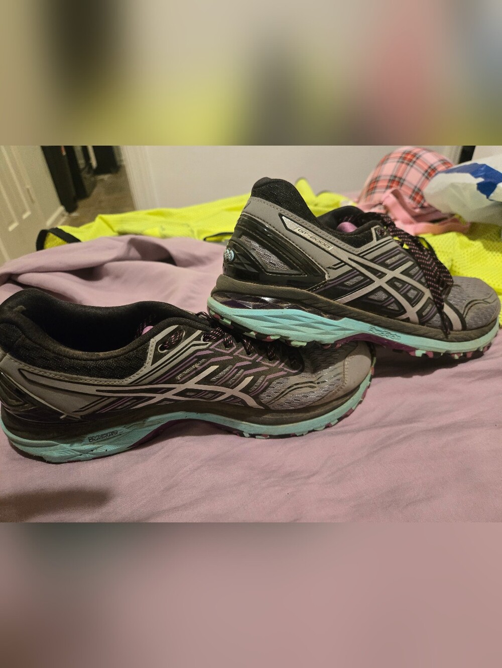 ASICS Women's Gel-Excite Running Shoes - Gray with Mint & Purple